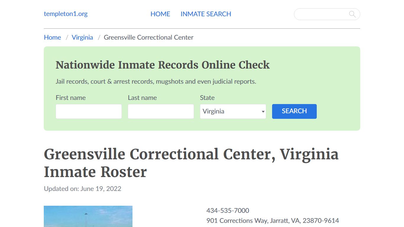 Greensville Correctional Center, Virginia Inmate Booking - Templeton